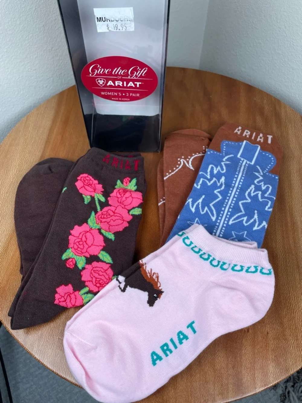 NWTs Ariat Set of 3 Knee High Crew No Show Socks Western Horse Cowgirl Size 9-11